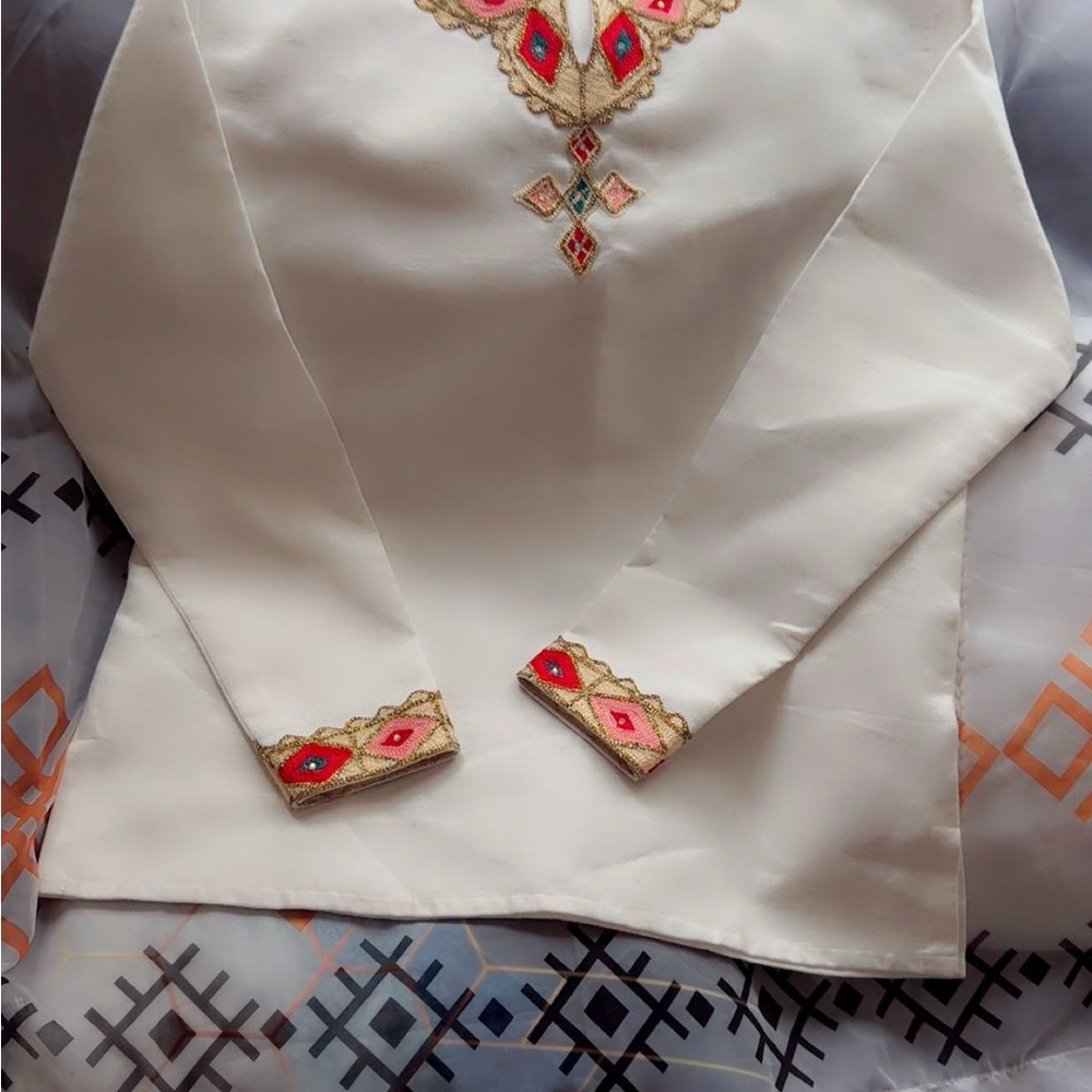 Embroidered Cream Tunic with Colorful Accents